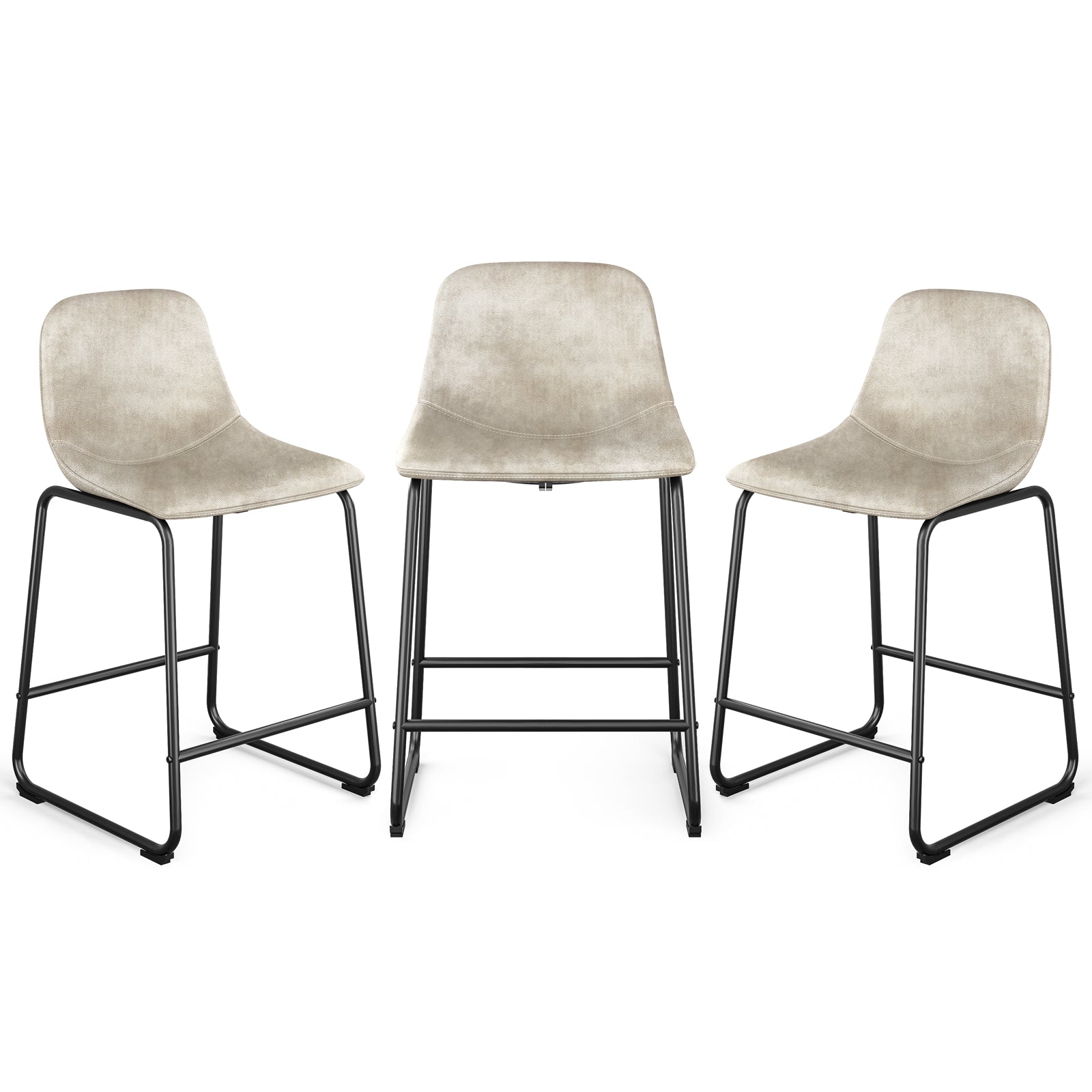 Rfiver Pu Faux Leather Bar Stools, Industrial Pub Barstools with Back and Footrest, Modern Armless Bar Height Stool Chairs